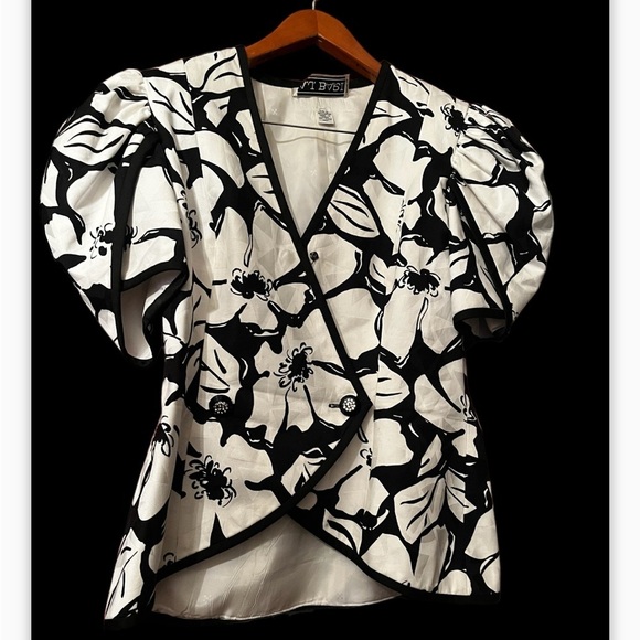 A.J. Bari Vintage 80s Blazer Jacket Sz 12 Cream Shoulder Pads Double Breasted - Picture 2 of 7